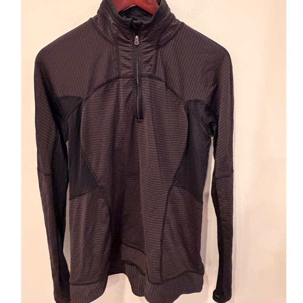 Lululemon Define Pullover Black Pinstripe Half Zip Mesh Thumbhole Jacket Womens